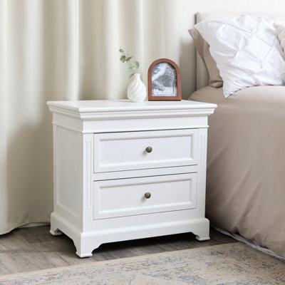Melody Maison Large White Two Drawer Bedside Table - Daventry White Range