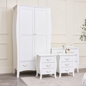 Melody Maison Large White Wardrobe, Chest of Drawers & Pair of Bedside Tables - Elizabeth White Range