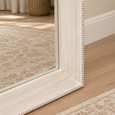 Melody Maison Large White Washed Beaded Full Length Wall Mirror - 142cm ...