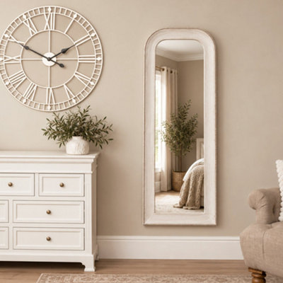 Melody Maison Large White Washed Beaded Full Length Wall Mirror - 142cm ...