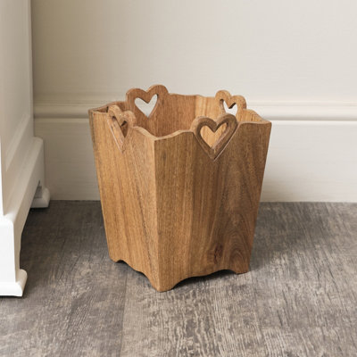 Melody Maison Mango Wood Bin With Heart Cut Out