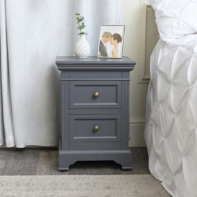 Melody Maison Midnight Grey Two Drawer Bedside Table - Daventry Midnight Grey Range