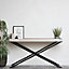 Melody Maison Minimalist Wood Grain Console Table with Modern Cross-Base Design