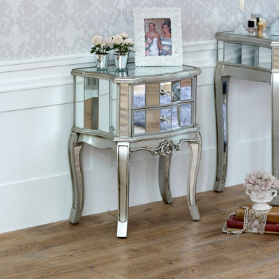 Melody Maison Mirrored 2 Drawer Bedside Lamp Table - Tiffany Range