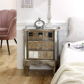 Melody Maison Mirrored 3 Drawer Bedside Table - Tiffany Range