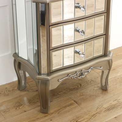 Melody Maison Mirrored 3 Drawer Bedside Table - Tiffany Range