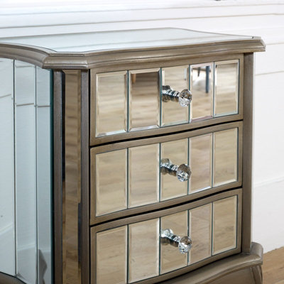 Melody Maison Mirrored 3 Drawer Bedside Table - Tiffany Range