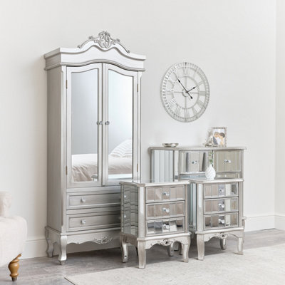 Melody Maison Mirrored Closet, Chest of Drawers & Pair of 3 Drawer Bedsides - Tiffany Range