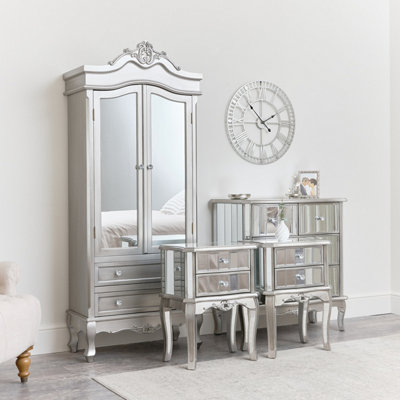 Melody Maison Mirrored Closet, Chest of Drawers & Pair of Bedsides - Tiffany Range