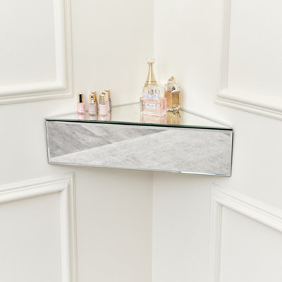 Melody Maison Mirrored Floating One Drawer Corner Shelf / Dressing Table