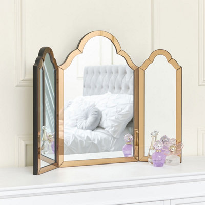 Melody Maison Mocha Glass Art Deco Triple Mirror 74cm x 60cm