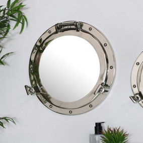 Melody Maison Nautical Porthole Mirror in Silver - 38cm x 38cm