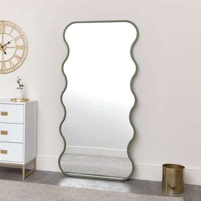 Melody Maison Olive Green Full Length Wave Mirror - 163cm x 80cm