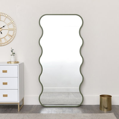 Melody Maison Olive Green Full Length Wavy Mirror - 163cm x 80cm