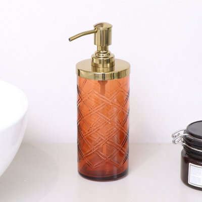 Melody Maison Orange Rust Patterned Soap Dispenser with Gold Rim