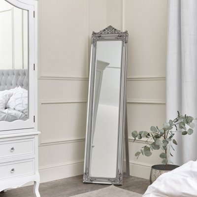 Melody Maison Ornate Antique Silver Full Length Vintage Freestanding Cheval Mirror 44cm x 180cm