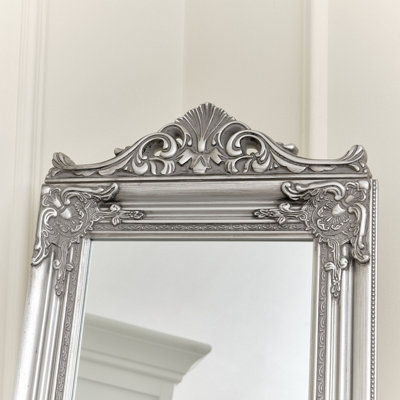 Melody Maison Ornate Antique Silver Full Length Vintage Freestanding Cheval Mirror 44cm x 180cm