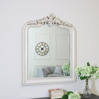 Melody Maison Ornate Arched Antiqued Ivory Wall Mirror 100 cm x 80cm