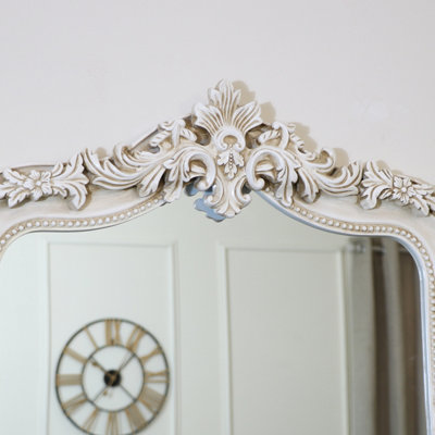 Melody Maison Ornate Arched Antiqued Ivory Wall Mirror 100 cm x 80cm