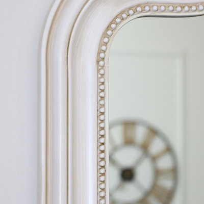 Melody Maison Ornate Arched Antiqued Ivory Wall Mirror 100 cm x 80cm