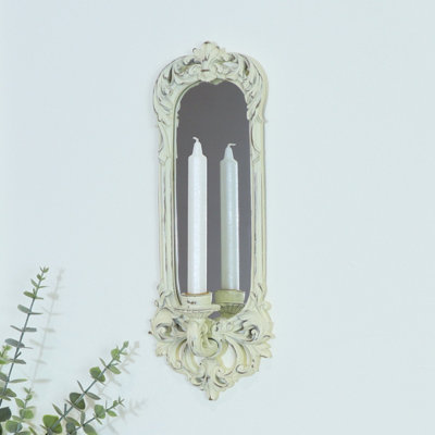 Melody Maison Ornate Cream Mirrored Candle Sconce