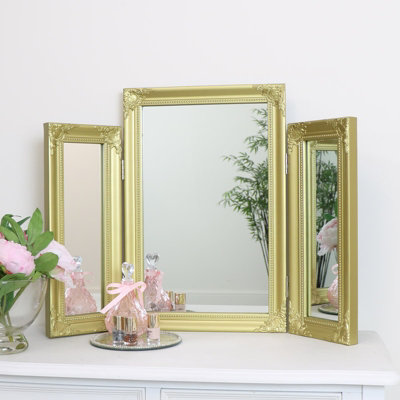 Melody Maison Ornate Gold Triple Dressing Table Mirror 55cm x 74cm