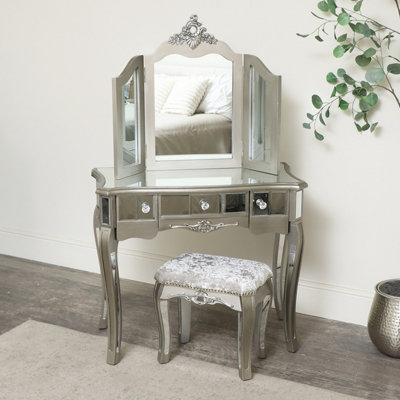 Melody Maison Ornate Mirrored Drawer Dressing Table, Stool and