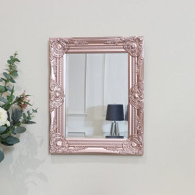 Melody Maison Ornate Rose Gold Pink Wall Mirror with Bevelled Glass