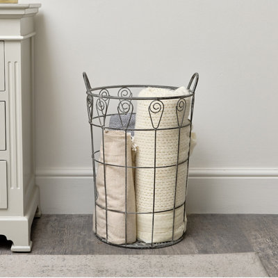 Melody Maison Ornate Rustic Grey Laundry Storage Basket - 55cm