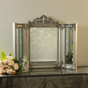 Melody Maison Ornate Silver Dressing Table Triple Mirror