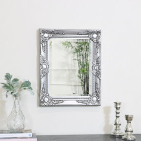 Melody Maison Ornate Silver Wall Mirror with Bevelled Glass 52cm x 42cm