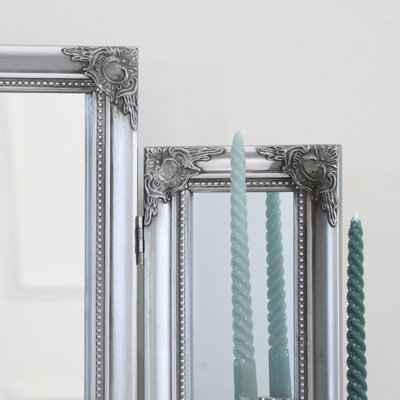 Melody Maison Ornate Vintage Silver Triple Dressing Table Mirror 55cm x 74cm