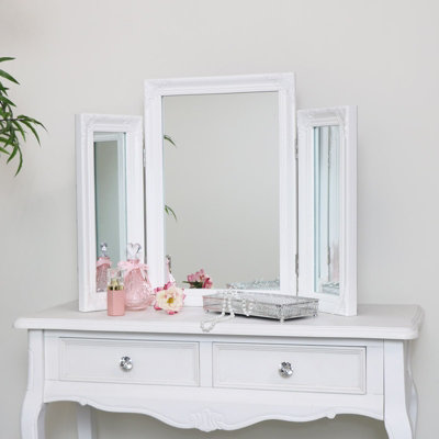 Melody Maison Ornate White Vintage Triple Dressing Table Mirror 55cm x 74cm