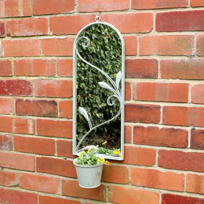 Melody Maison Outdoor Light Green Mirror with Plant Pot