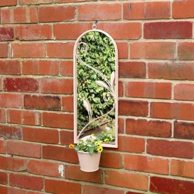 Melody Maison Outdoor Metal Pale Pink Mirror with Plant Pot