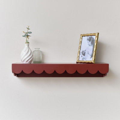 Melody Maison Oxblood Dark Red Scalloped Wall Storage Shelf - 61cm