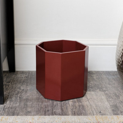 Melody Maison Oxblood Dark Red Wooden Octagonal Edge Waste Paper Bin