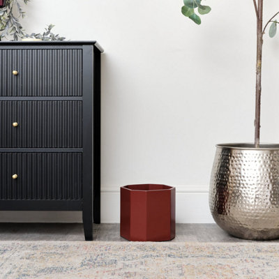 Melody Maison Oxblood Dark Red Wooden Octagonal Edge Waste Paper Bin