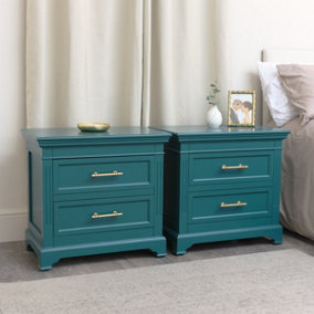Melody Maison Pair of 2 Drawer Large Teal Bedside Tables