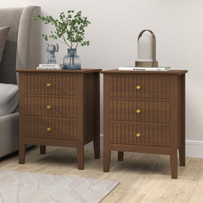 Melody Maison Pair of 3 Drawer Bedside Table - Hales Dark Wood Range