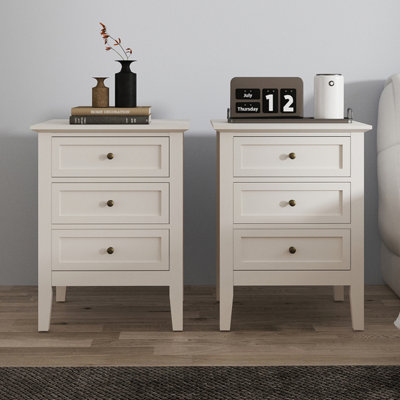Melody Maison Pair of 3 Drawer Bedside Table - Rowley Pale Cream Range