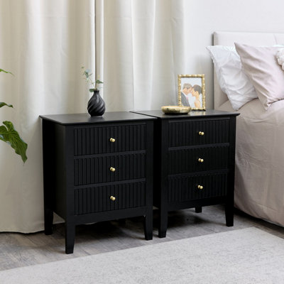 Melody Maison Pair of 3 Drawer Bedside Tables - Hales Black Range