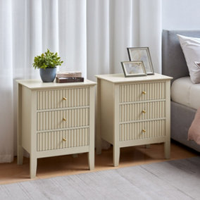 Melody Maison Pair of 3 Drawer Bedside Tables - Hales Taupe Range