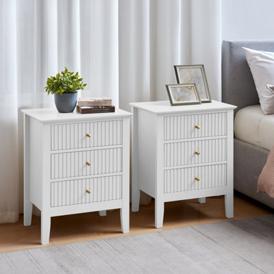 Melody Maison Pair of 3 Drawer Bedside Tables - Hales White Range