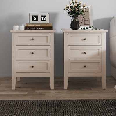 Melody Maison Pair of 3 Drawer Bedside Tables - Rowley Taupe Grey Range