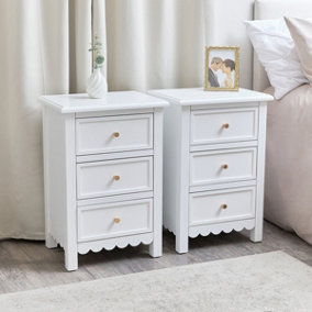 Melody Maison Pair of 3 Drawer Scallop Bedside Tables  - Staunton White Range