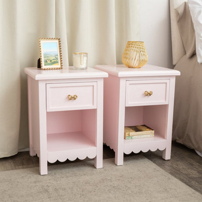 Melody Maison Pair Of 3 Drawer Scalloped Bedside Tables - Staunton Pink ...