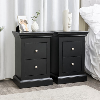 Melody Maison Pair of Black 2 Drawer Bedside Tables - Slimline Haxey Black Range