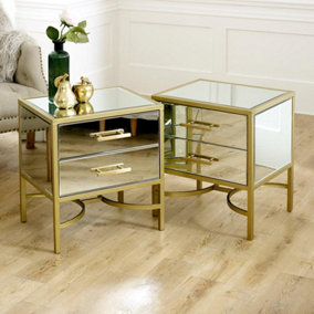 Melody Maison Pair of Gold Mirrored Bedside / Occasional Tables - Venus Range