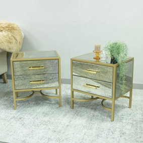 Melody Maison Pair of Gold Mirrored Bedsides / Occasional Tables - Cleopatra Range